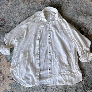 Free People White Beach Cover-Up Button-Up